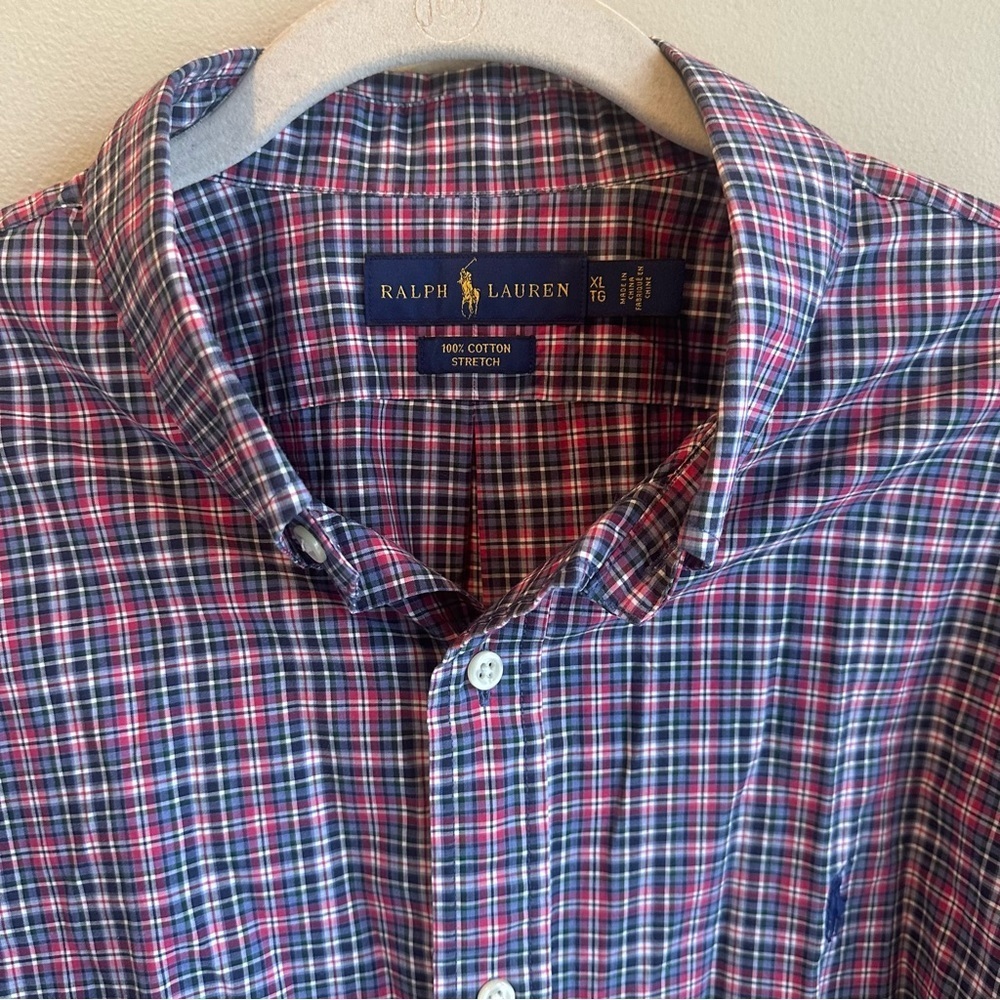 Ralph Lauren 100% Cotton Red Blue Plaid Button Shirt​​